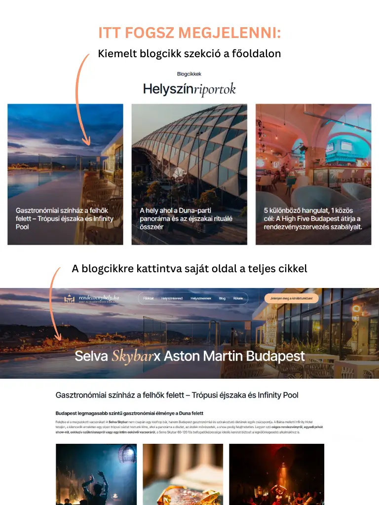 PR cikk és tartalommarketing csomag – blogbejegyzés és szakmai cikk írása rendezvényhelyszínekről.