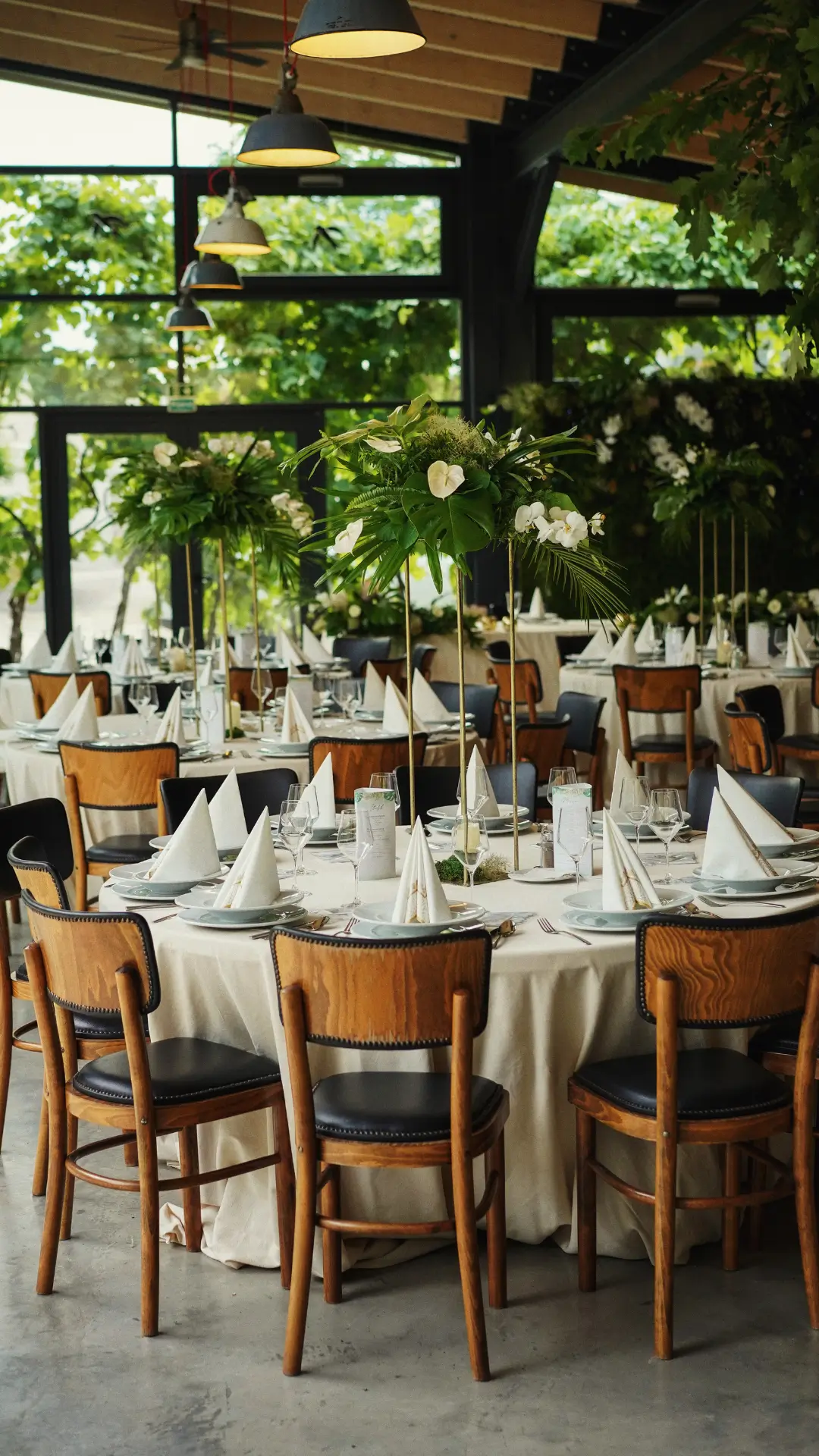 Modern és tágas rendezvénycsarnok berendezve ünnepi vacsorához a Bolyki Pincészet esküvői helyszínén Egerben.